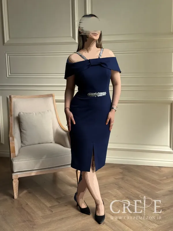 پیراهن کوتاه یقه پاپیونی نگینی