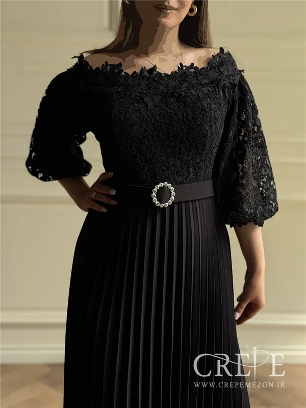 پیراهن دانتل پلیسه کمردار