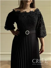 پیراهن دانتل پلیسه کمردار