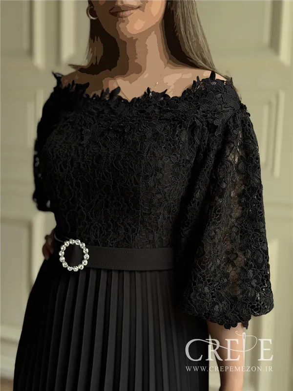 پیراهن دانتل پلیسه کمردار