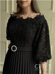 پیراهن دانتل پلیسه کمردار