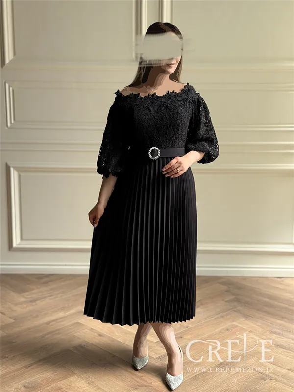 پیراهن دانتل پلیسه کمردار