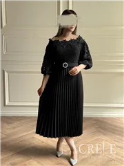 پیراهن دانتل پلیسه کمردار