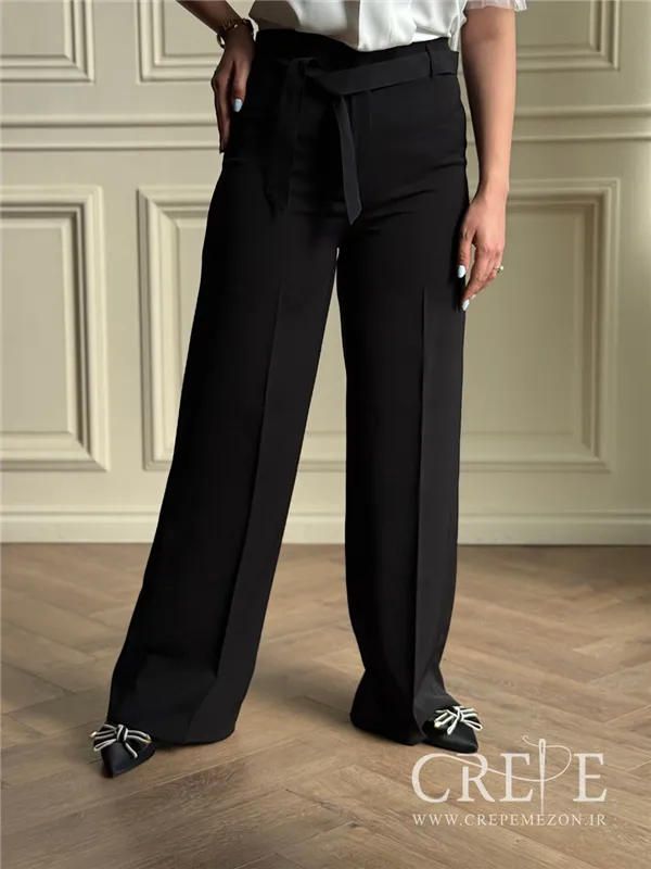 شلوار هرمس نیم بگ کمردار  قد 110