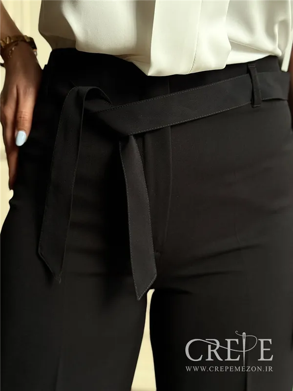 شلوار هرمس نیم بگ کمردار  قد 110