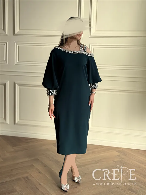 پیراهن میدی یقه مرواریدی