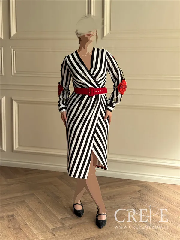 پیراهن چپ و راستی آستین گلدار