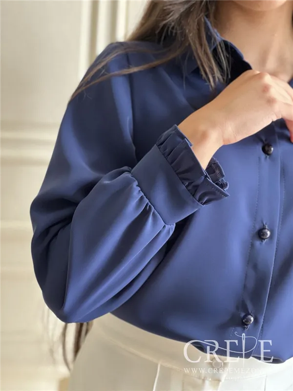 شومیزالیزه یقه مردانه آستین چین دار