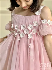 پیراهن آستین پفی طرح گل نگین دار