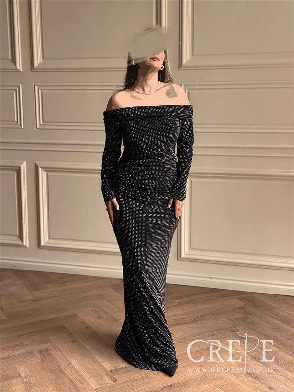 ماکسی یقه قایقی نگینی سایز بزرگ