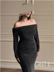 ماکسی یقه قایقی نگینی سایز بزرگ