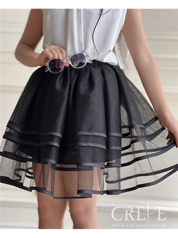 دامن تور طبقه ای نوار کتان