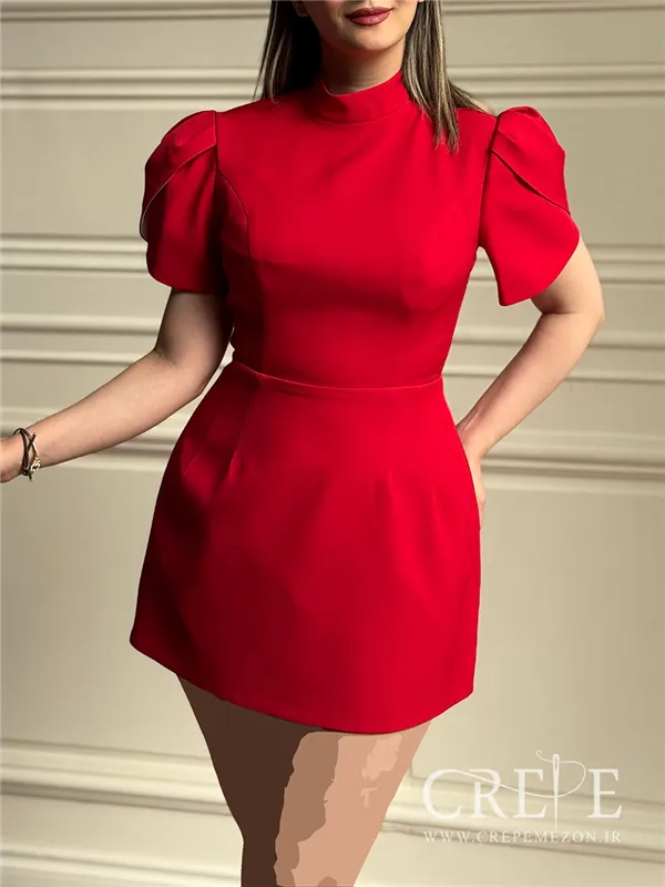 پیراهن عروسکی دکمه نما پاپیونی