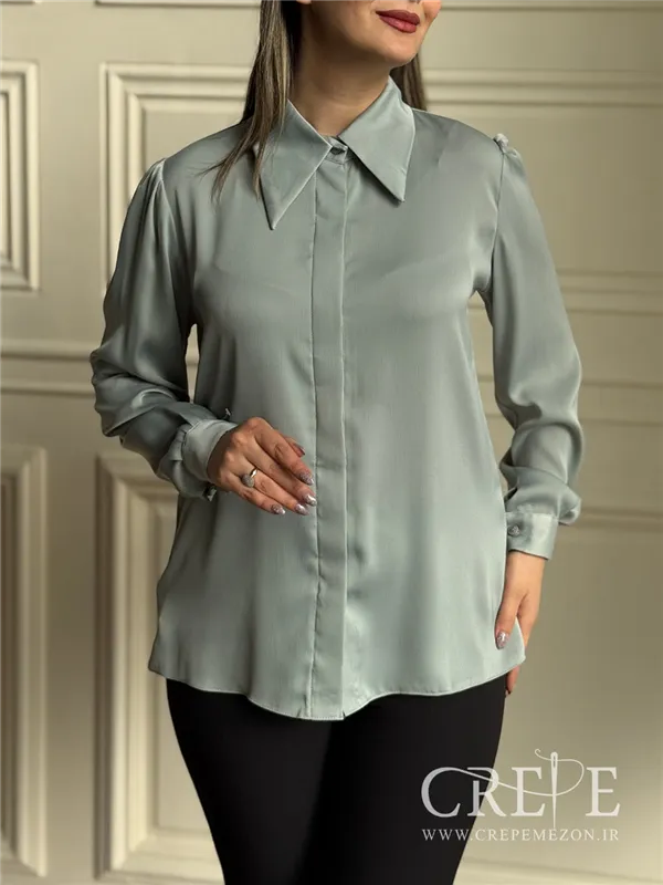 شومیز دکمه مخفی یقه خرگوشی