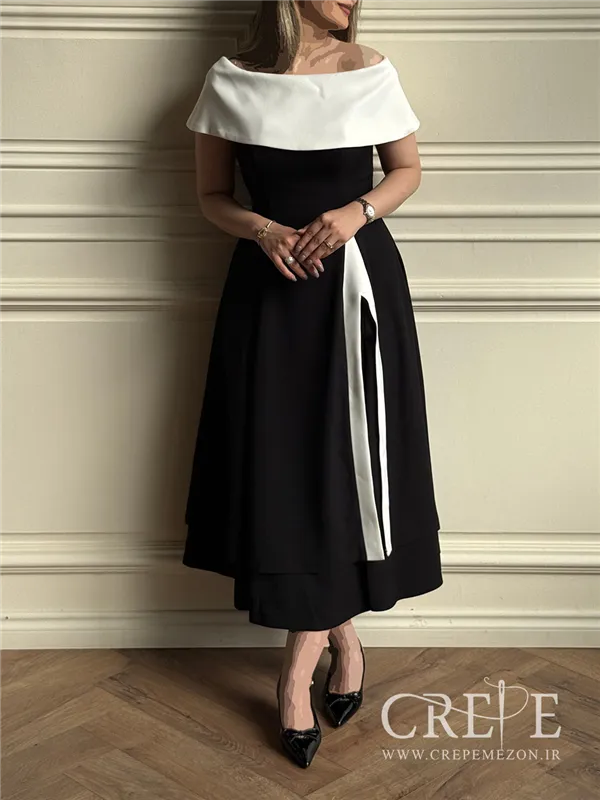 پیراهن کوتاه یقه قایقی چاکدار