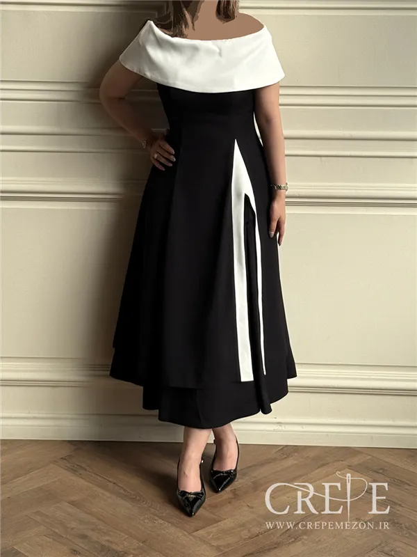 پیراهن کوتاه یقه قایقی چاکدار