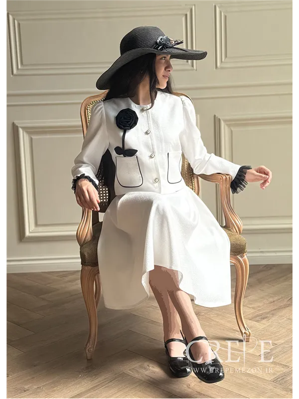 ست کت ودامن کتان لمه گل رز 