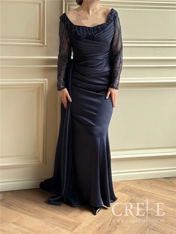 ماکسی چپ و راستی آستین کار شده نیلا