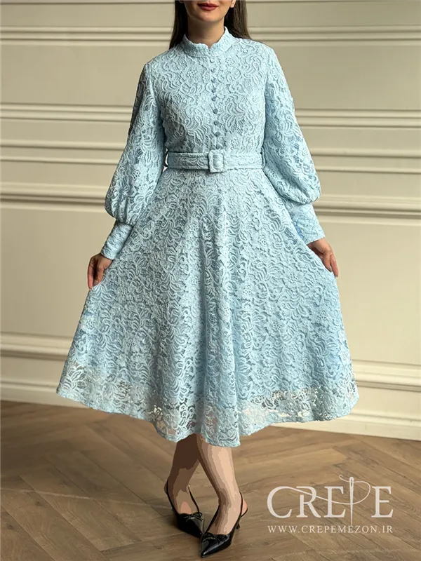 پیراهن گیپور کمربند دار