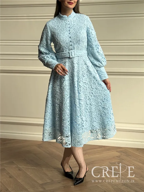 پیراهن گیپور کمربند دار