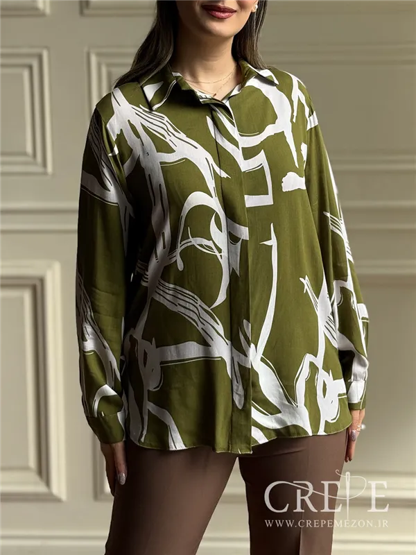 شومیز نخی جلو دکمه طرحدار