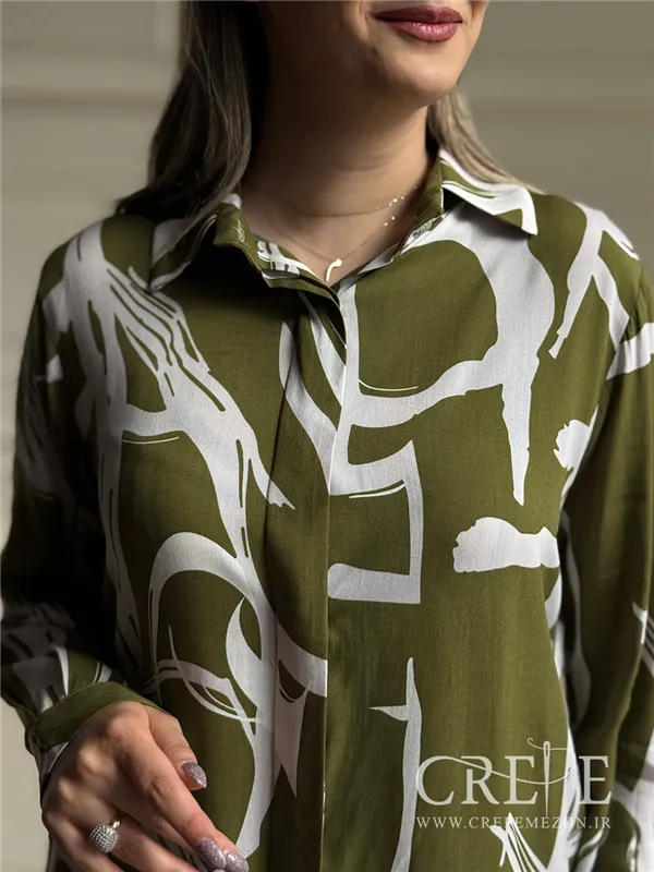 شومیز نخی جلو دکمه طرحدار