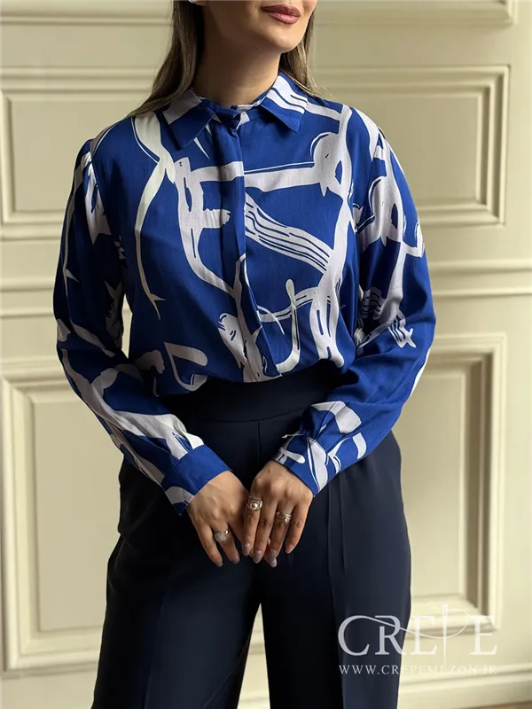 شومیز نخی جلو دکمه طرحدار