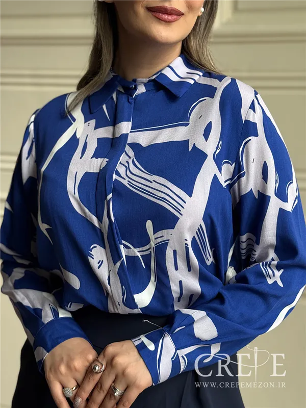 شومیز نخی جلو دکمه طرحدار