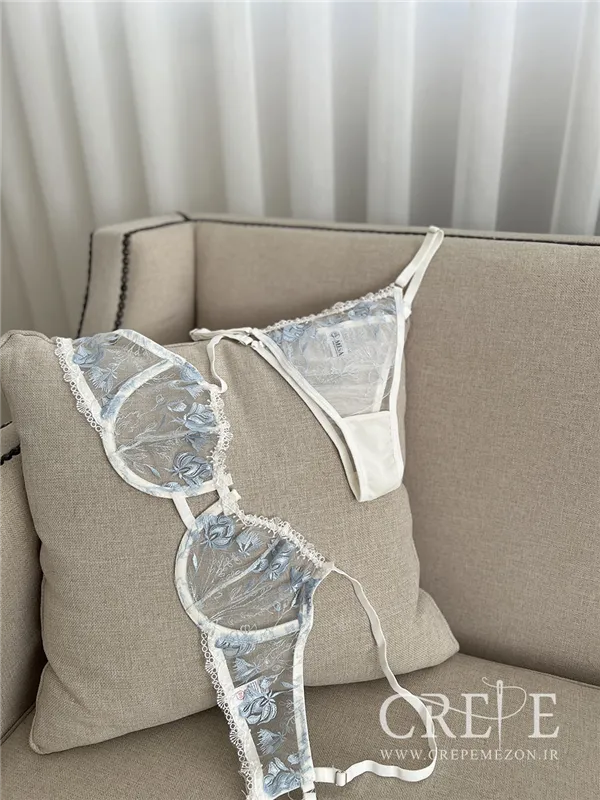 ست توری شکوفه های آبی