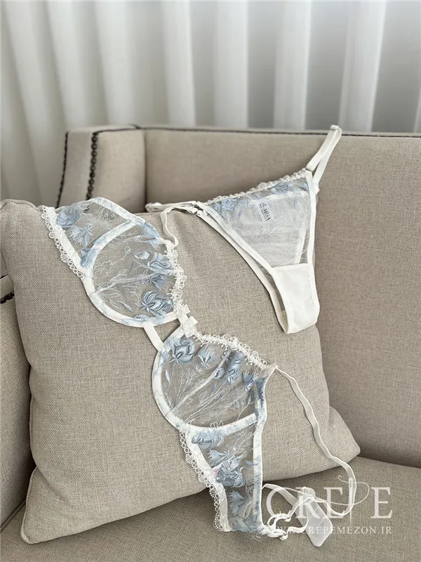 ست توری شکوفه های آبی