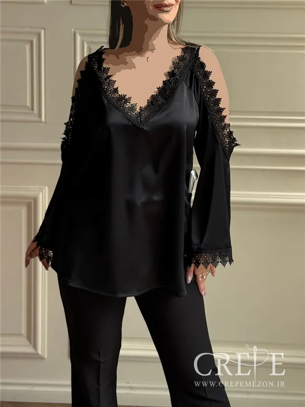 شومیز سرشانه باز گیپوردار