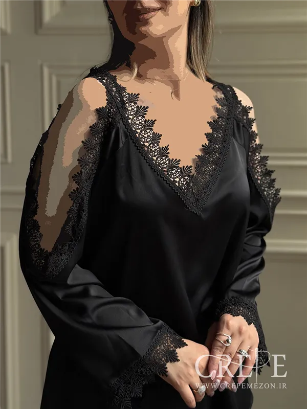 شومیز سرشانه باز گیپوردار