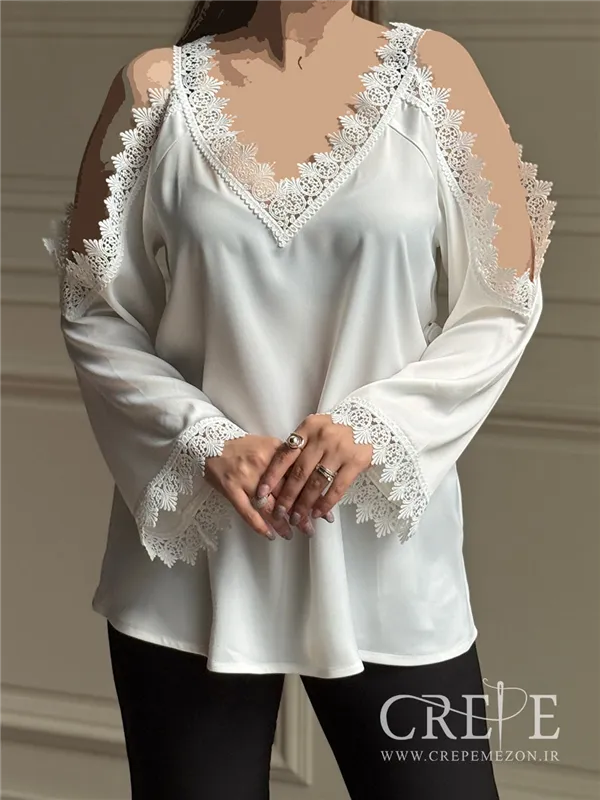 شومیز سرشانه باز گیپوردار