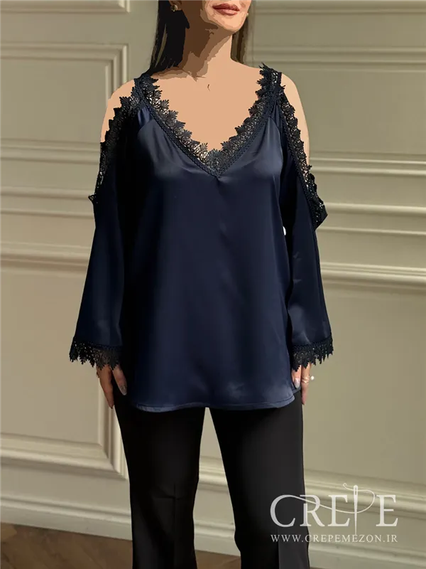 شومیز سرشانه باز گیپوردار