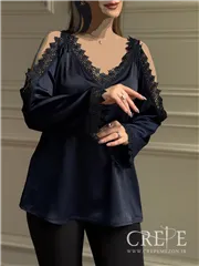 شومیز سرشانه باز گیپوردار