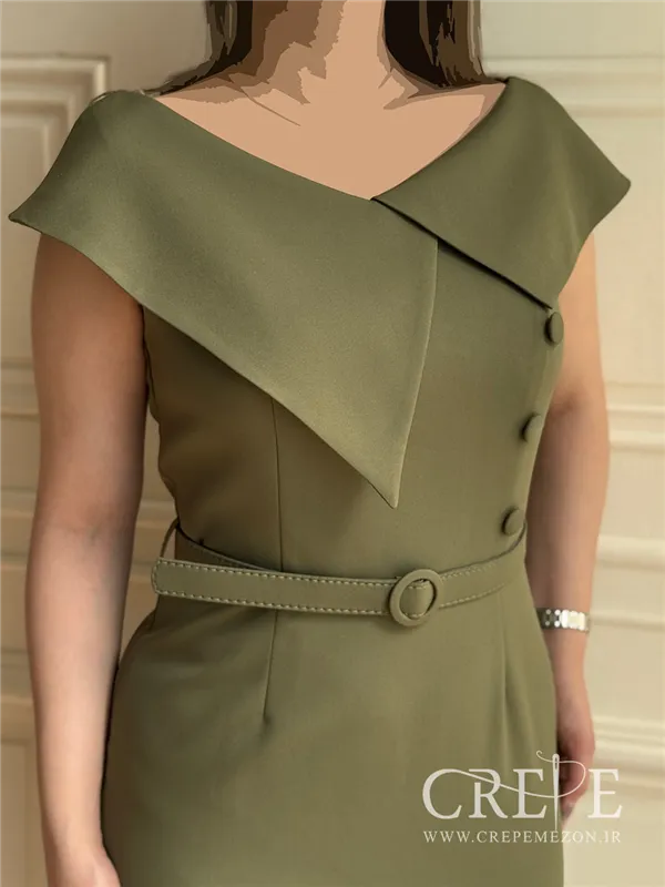 پیراهن کرپ سه دکمه کمردار