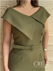 پیراهن کرپ سه دکمه کمردار