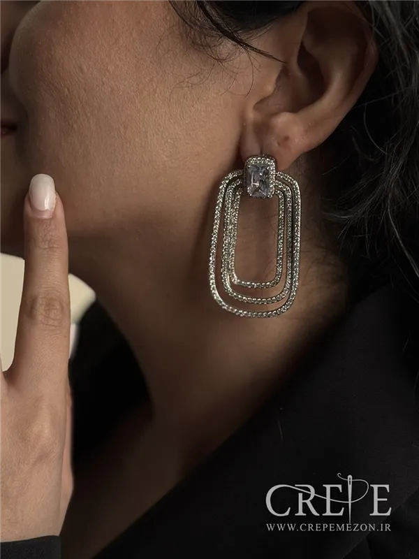 گوشواره جواهری مستطیل بزرگ