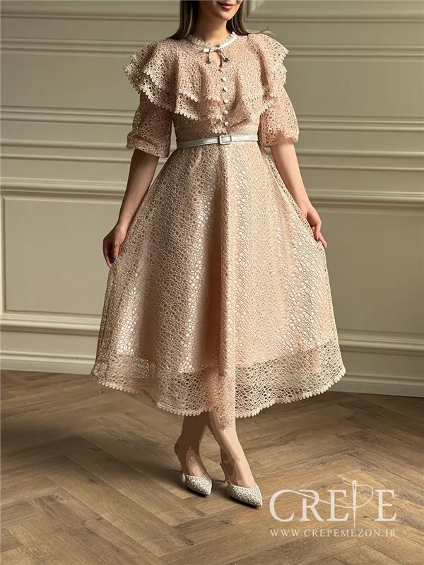 پیراهن تمام دانتل کمربنددار