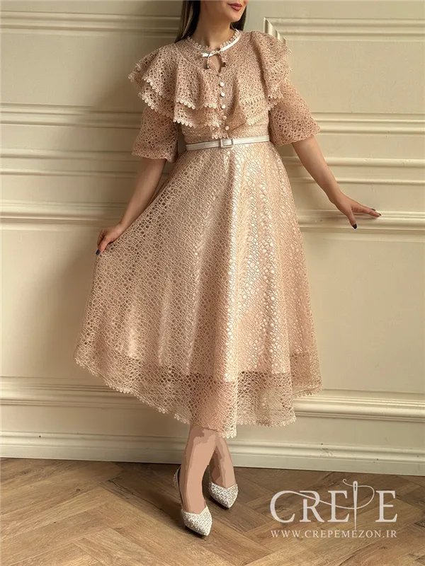 پیراهن تمام دانتل کمربنددار