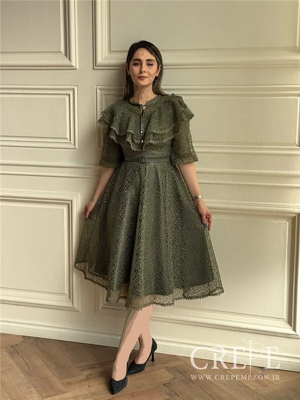 پیراهن تمام دانتل کمربنددار