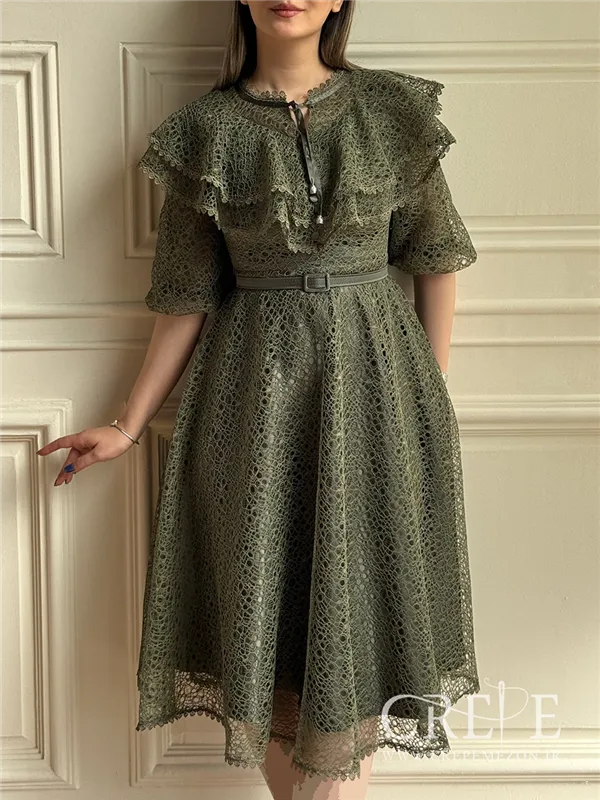 پیراهن تمام دانتل کمربنددار