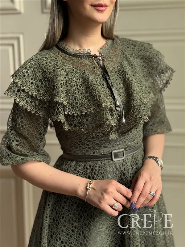 پیراهن تمام دانتل کمربنددار