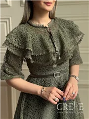 پیراهن تمام دانتل کمربنددار