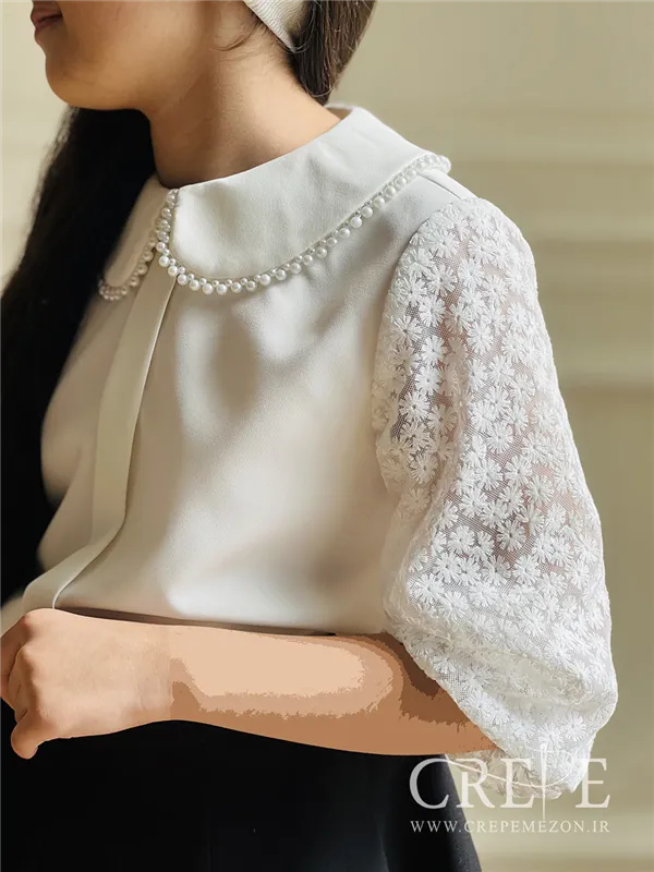 شومیز آستین گیپور یقه مرواریدی