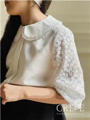 شومیز آستین گیپور یقه مرواریدی