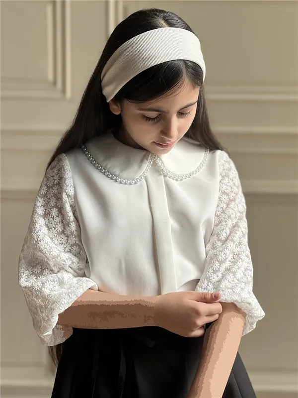 شومیز آستین گیپور یقه مرواریدی