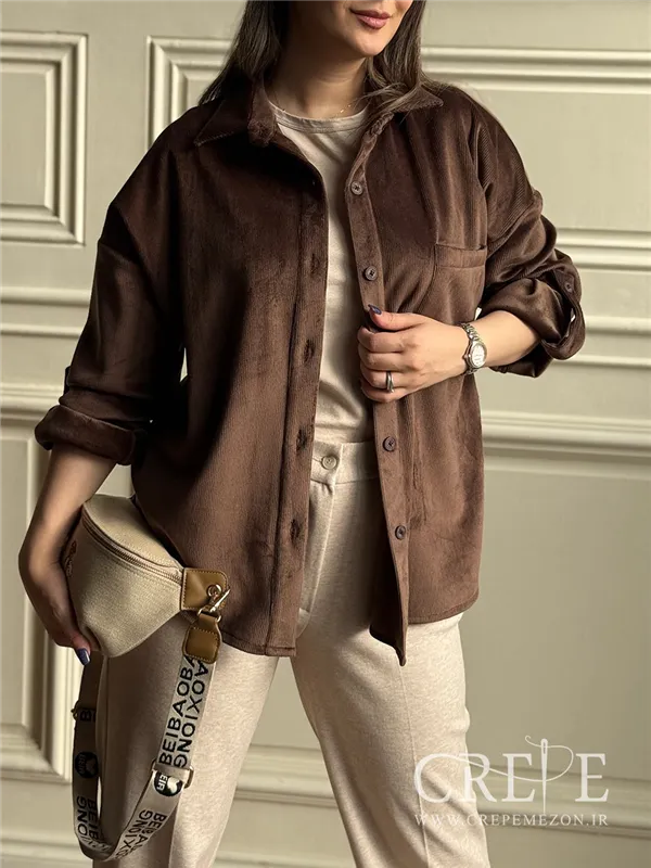 شومیز مانتویی مخمل کبریتی