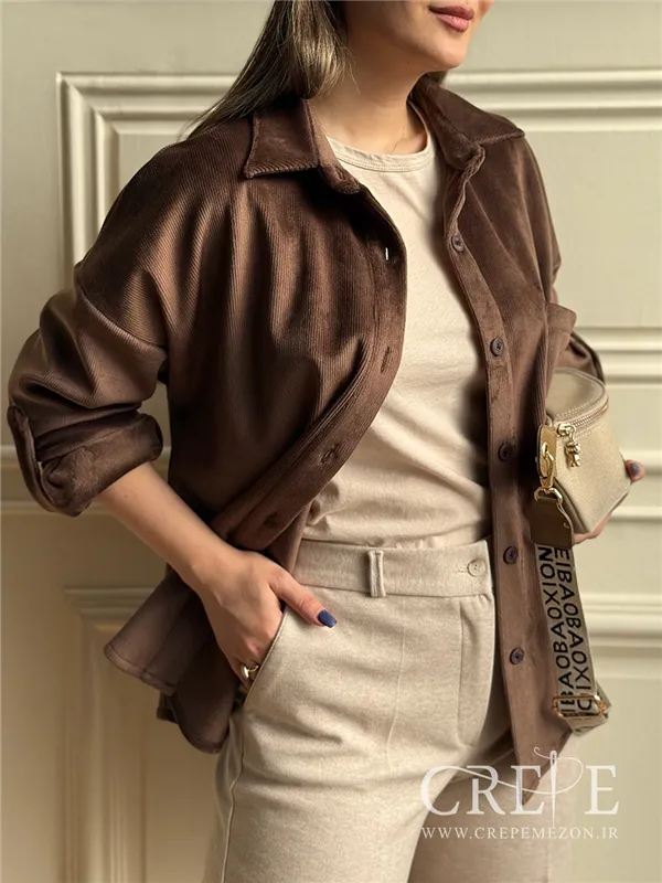 شومیز مانتویی مخمل کبریتی