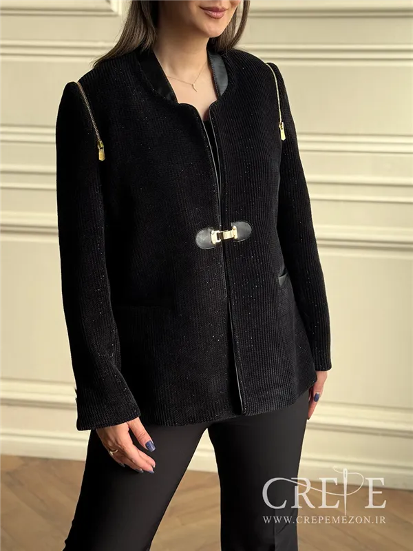 کت کبریتی چرم آستین زیپ